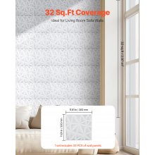 VEVOR 3D Wall Panels 33-Pack 11.81x11.81'' PVC 32 Sq.Ft Coverage Diamond White