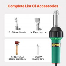 VEVOR Hot Air Plastic Welder 1600W PVC TPO Vinyl Heat Gun Torch & 4 Accessories