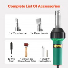 VEVOR Hot Air Plastic Welder 1600W PVC TPO Vinyl Heat Gun Torch & 5 Accessories