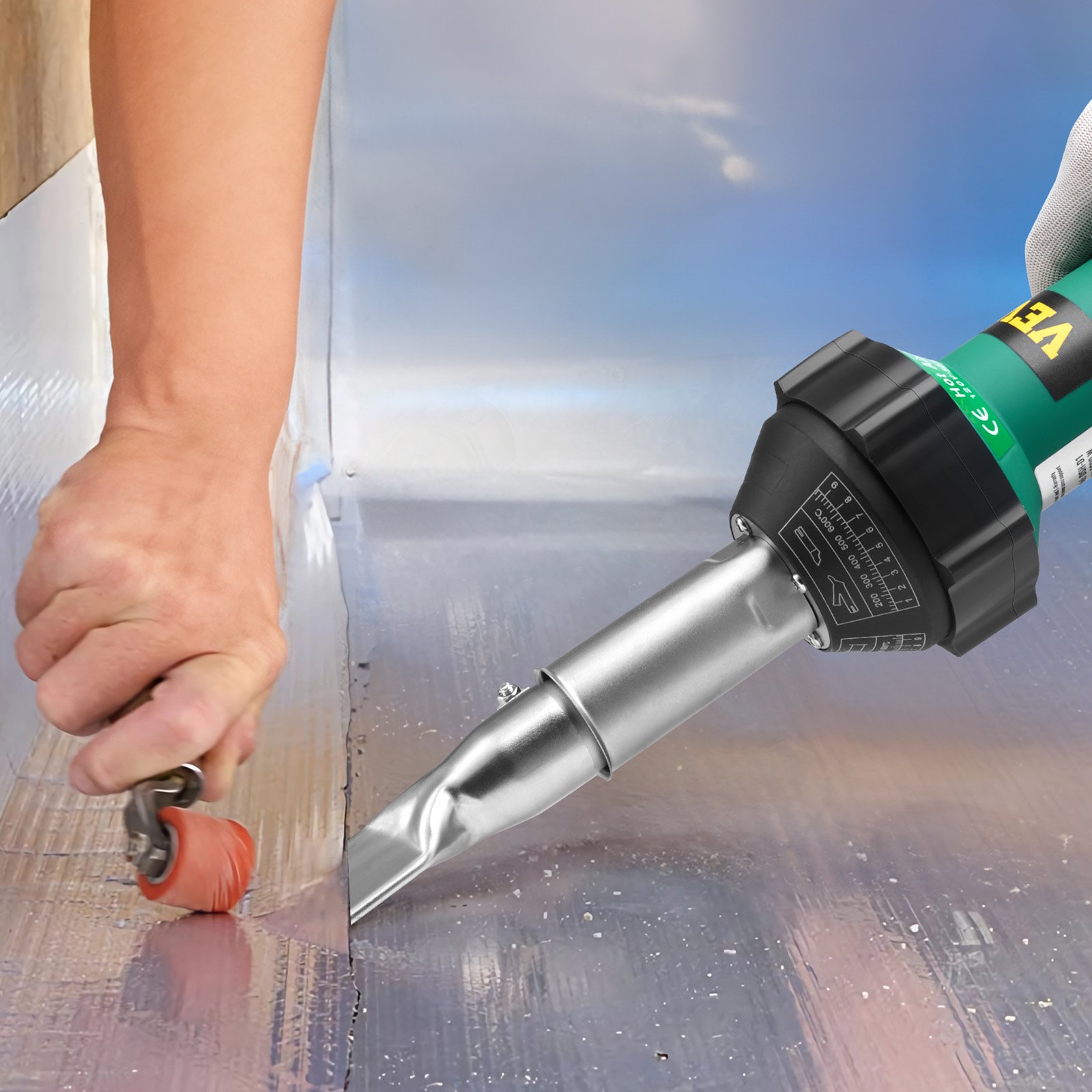VEVOR Hot Air Plastic Welder, 1600W Hot Air Torch Pistol, 122-1112℉ PVC TPO Vinyl Heat Gun Welding Torch, 5PCS Plastic Welding Roofing Kit & 2 Flat Nozzles, 1 Seam Roller, Brush for PP/PE/PVC Sheets