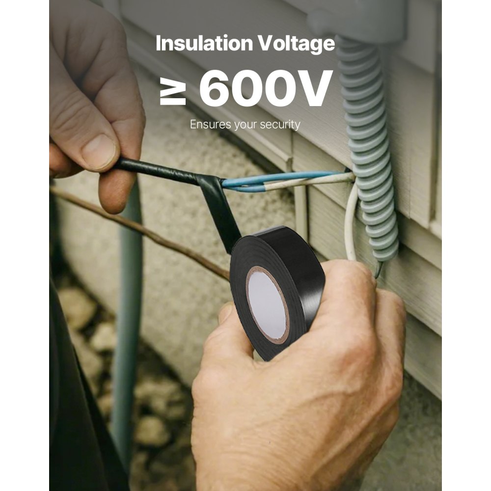 VEVOR 600V Electrical Tape, 10 Rolls, 3/4 in x 66 ft General Purpose PVC Insulating Wire, 0℉ to 221℉ Flame Retardant, Waterproof, Secure Adhesion, Weather Resistance, for Electrical Equipment, Black