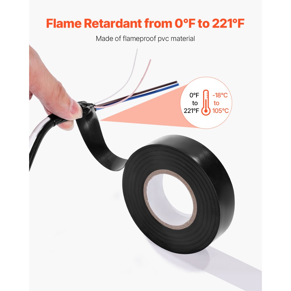 VEVOR 600V Electrical Tape, 10 Rolls, 3/4 in x 66 ft General Purpose PVC Insulating Wire, 0℉ to 221℉ Flame Retardant, Waterproof, Secure Adhesion, Weather Resistance, for Electrical Equipment, Black