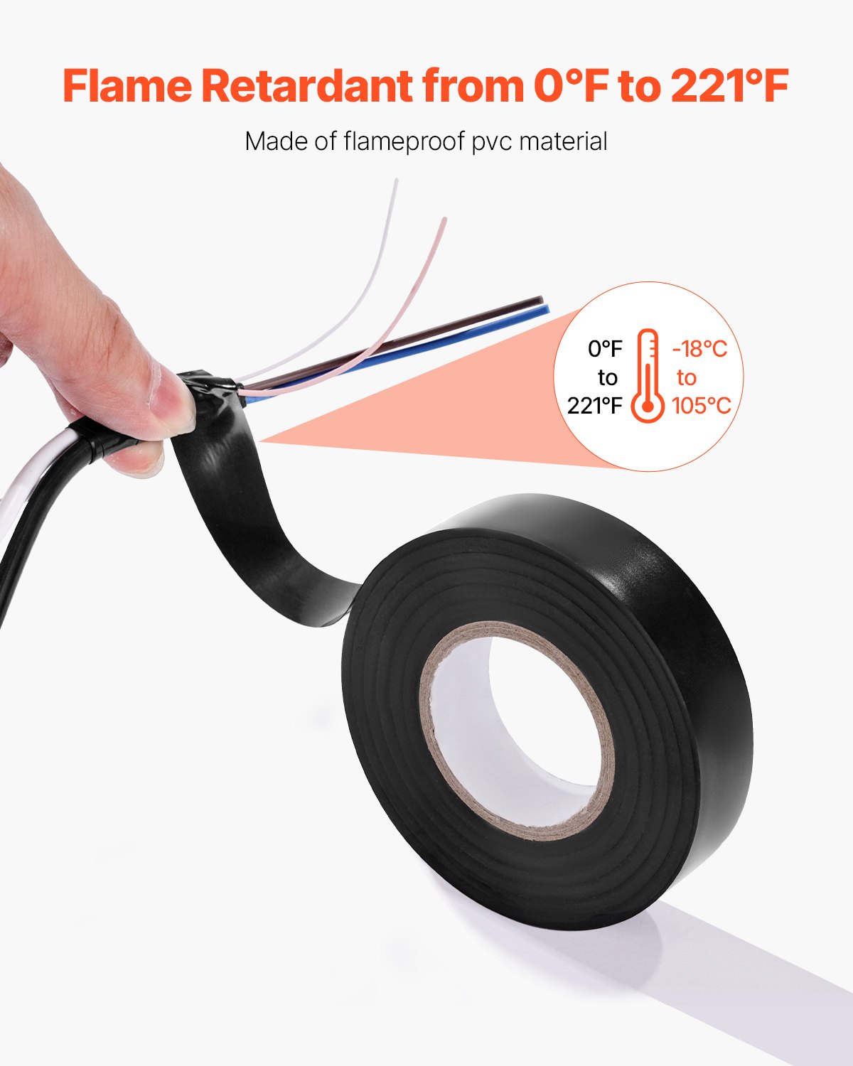 VEVOR 600V Electrical Tape, 10 Rolls, 3/4 in x 66 ft General Purpose PVC Insulating Wire, 0℉ to 221℉ Flame Retardant, Waterproof, Secure Adhesion, Weather Resistance, for Electrical Equipment, Black