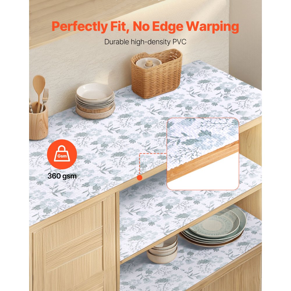 VEVOR Drawer and Shelf Liner for Kitchen Cabinet, Non-Adhesive Non-Slip Thick Refrigerator Liners, Waterproof Shelf Paper, Cupboard Bathroom Drawer Mats, PVC Fridge Lining for Shelves, Floral, 23 FT