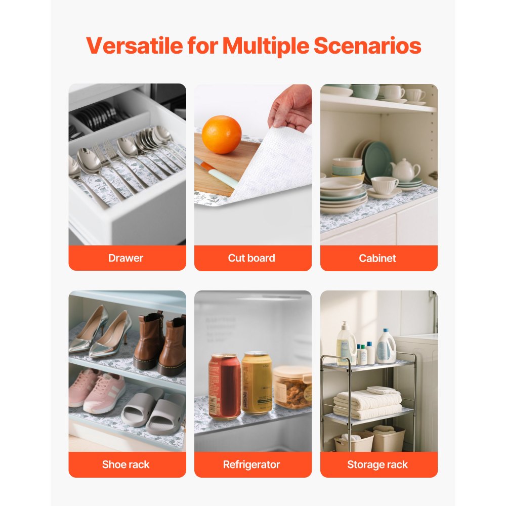 VEVOR Drawer and Shelf Liner for Kitchen Cabinet, Non-Adhesive Non-Slip Thick Refrigerator Liners, Waterproof Shelf Paper, Cupboard Bathroom Drawer Mats, PVC Fridge Lining for Shelves, Floral, 23 FT
