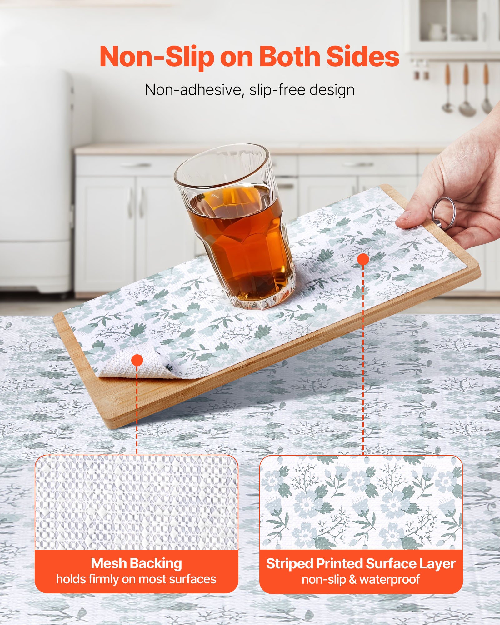 VEVOR Drawer and Shelf Liner for Kitchen Cabinet, Non-Adhesive Non-Slip Thick Refrigerator Liners, Waterproof Shelf Paper, Cupboard Bathroom Drawer Mats, PVC Fridge Lining for Shelves, Floral, 23 FT