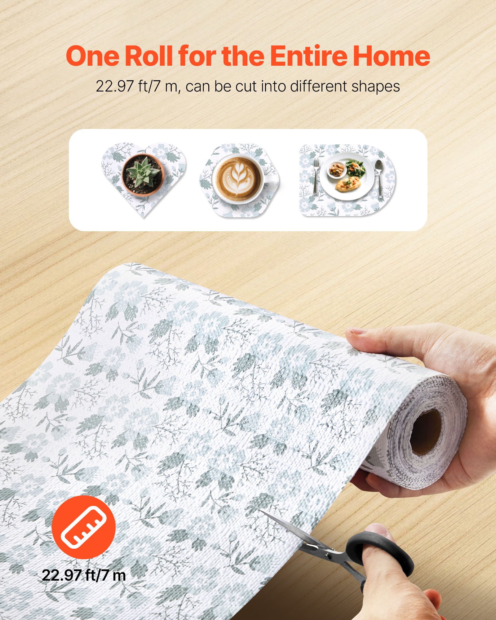 VEVOR Drawer and Shelf Liner for Kitchen Cabinet, Non-Adhesive Non-Slip Thick Refrigerator Liners, Waterproof Shelf Paper, Cupboard Bathroom Drawer Mats, PVC Fridge Lining for Shelves, Floral, 23 FT