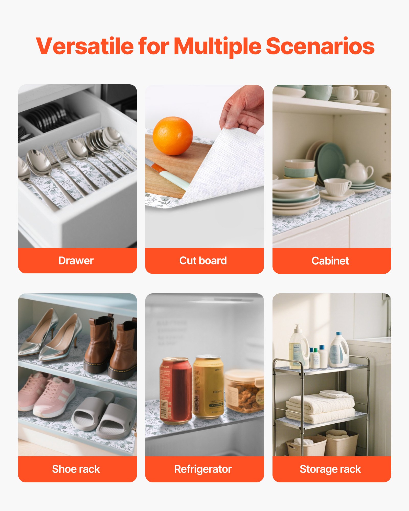 VEVOR Drawer and Shelf Liner for Kitchen Cabinet, Non-Adhesive Non-Slip Thick Refrigerator Liners, Waterproof Shelf Paper, Cupboard Bathroom Drawer Mats, PVC Fridge Lining for Shelves, Floral, 23 FT