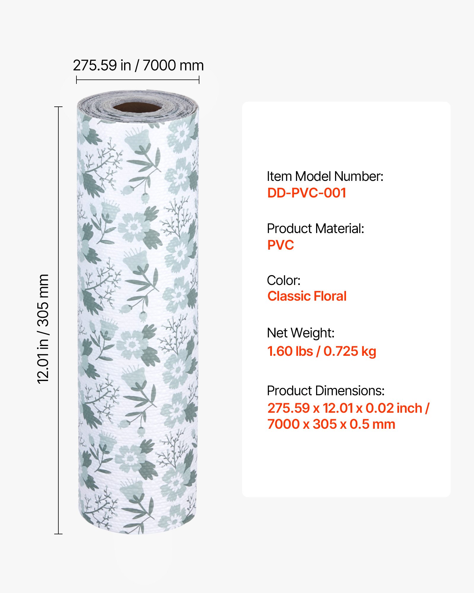 VEVOR Drawer and Shelf Liner for Kitchen Cabinet, Non-Adhesive Non-Slip Thick Refrigerator Liners, Waterproof Shelf Paper, Cupboard Bathroom Drawer Mats, PVC Fridge Lining for Shelves, Floral, 23 FT