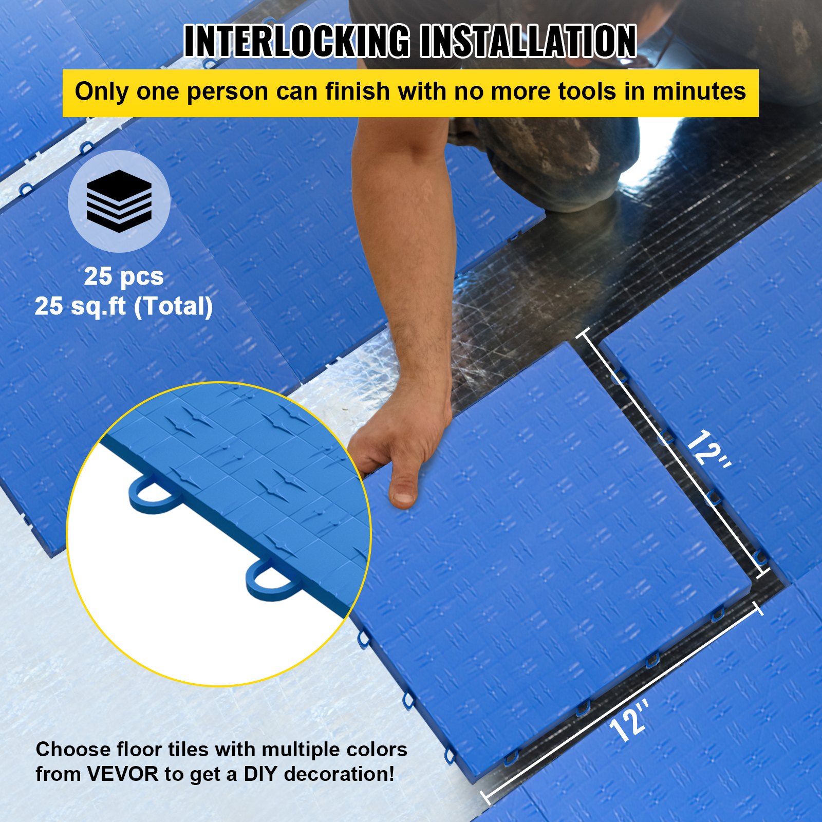 VEVOR Garage Tiles Interlocking Garage Floor Covering Tiles 12x12" 25 Pack Blue