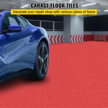 VEVOR Garage Tiles Interlocking, 12'' x 12'', 25 pcs, Red Garage Floor Covering Tiles, Non-Slip Diamond Plate Garage Flooring Tiles, Support up to 55,000 lbs for Basements, Gyms, Repair Shops