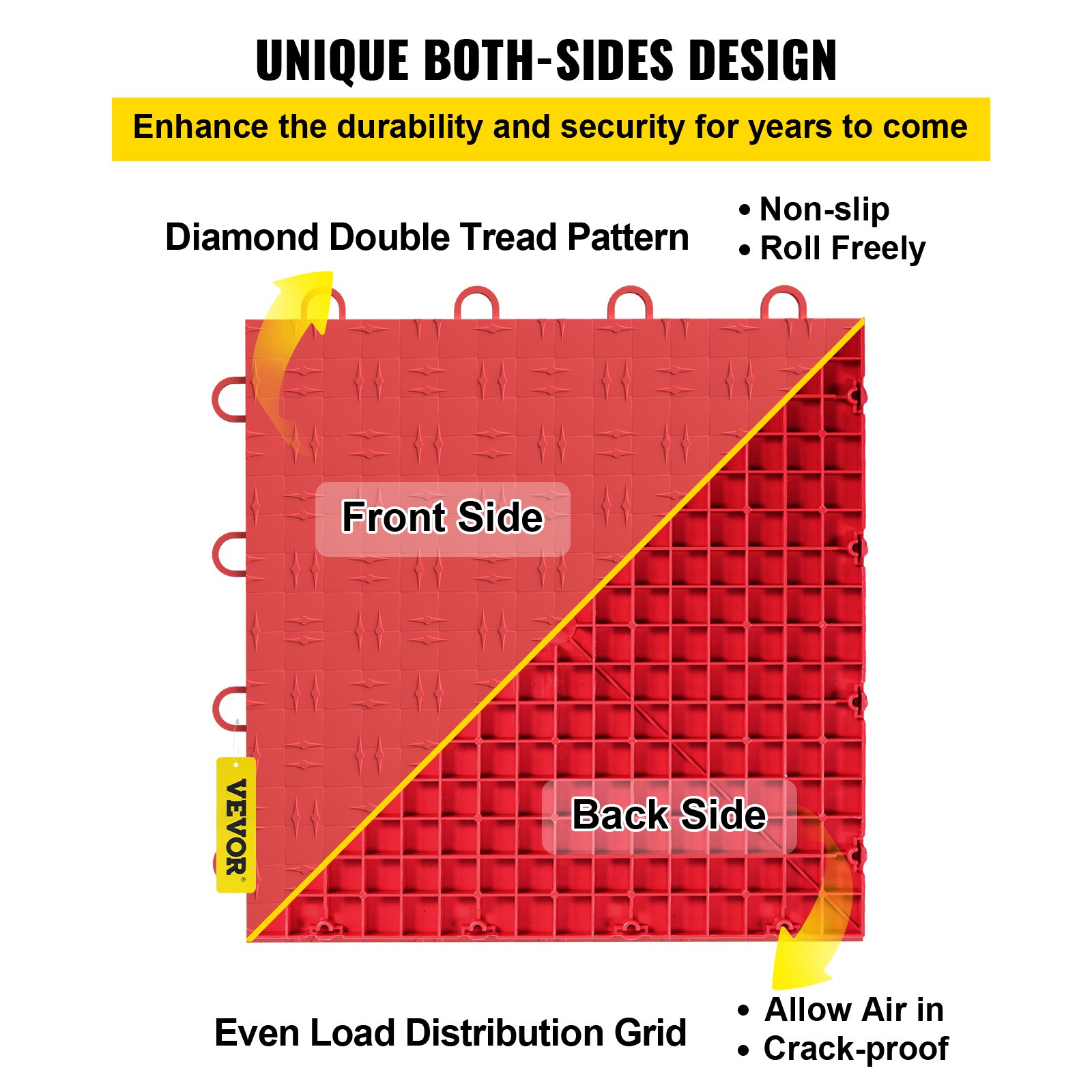 VEVOR Box of 25 Interlocking DIY Floor Tiles 305x305mm Home Garage Poolside Red