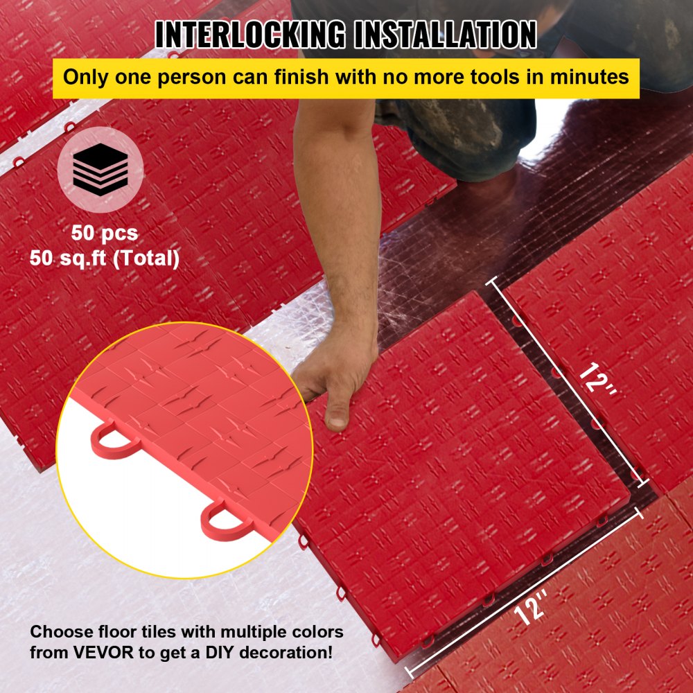 VEVOR Garage Tiles Interlocking Garage Floor Covering Tiles 30x30cm 50Pack Red