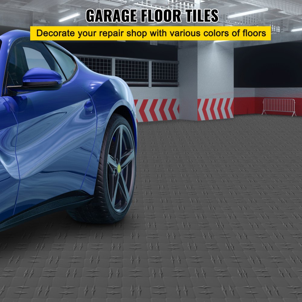VEVOR Garage Floor, Durable Interlocking Floor Tiles, 25 Pack, Non-Slip Diamond Plate Garage Tiles, Support up to 55,000 lbs for Car Garage, Basements, Gyms, Repair Shops (12 x 12 inch, Graphite)