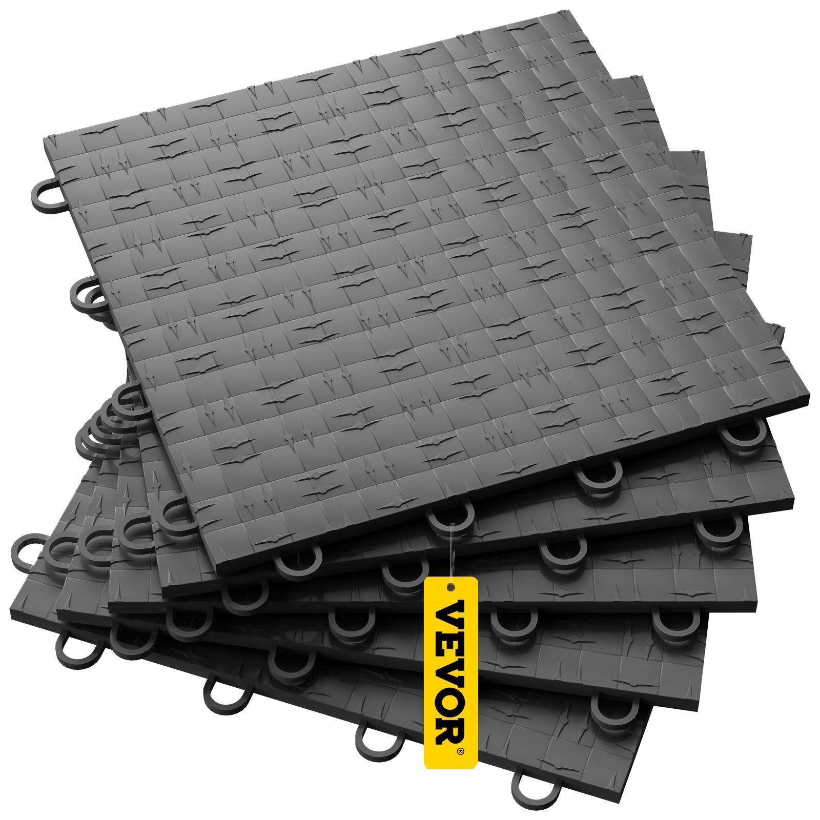 VEVOR Garage Tiles Interlocking, 12\'\' x 12\'\', 25 pcs, Graphite Grey Garage Floor Covering Tiles, Non-Slip Diamond Plate Garage Flooring Tiles, Support up to 55,000 lbs for Basements, Gyms