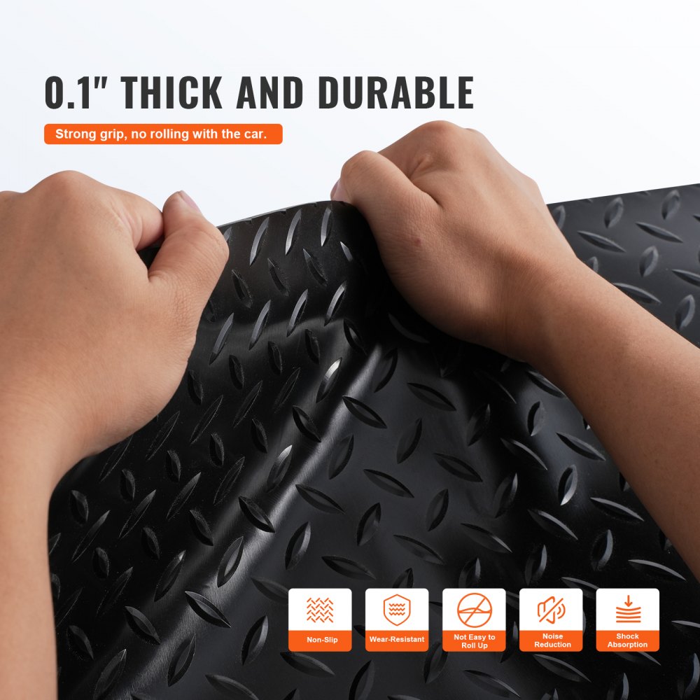 VEVOR Garage Floor Mat, 177.17 x 43.31 inch PVC Garage Flooring Roll, Non-slip Diamond Texture, 106.56 sq.ft Covering Space, Garage Mats for Under Cars, for Gyms Boats Car Trailer, Black