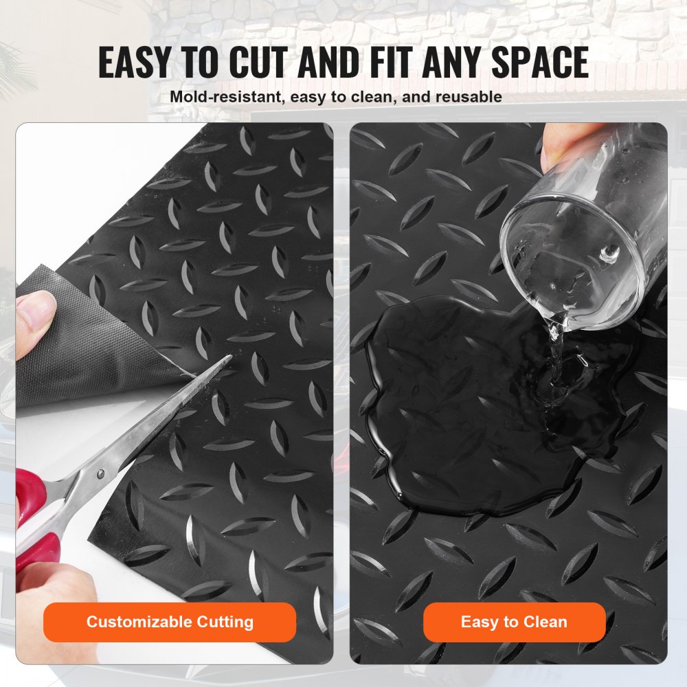 VEVOR Garage Floor Mat, 177.17 x 43.31 inch PVC Garage Flooring Roll, Non-slip Diamond Texture, 106.56 sq.ft Covering Space, Garage Mats for Under Cars, for Gyms Boats Car Trailer, Black