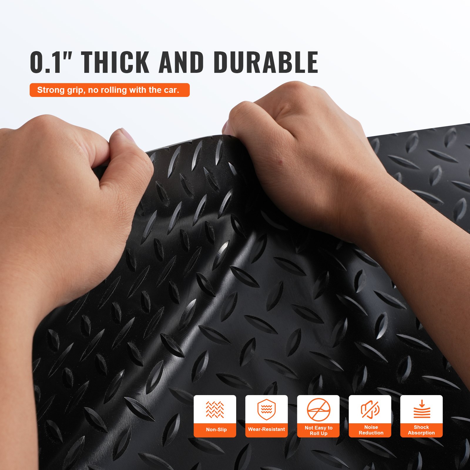VEVOR Garage Floor Mat, 204.72 x 43.31 inch PVC Garage Flooring Roll, Non-slip Diamond Texture, 123.14 sq.ft Covering Space, Garage Mats for Under Cars, for Gyms Boats Car Trailer, Black