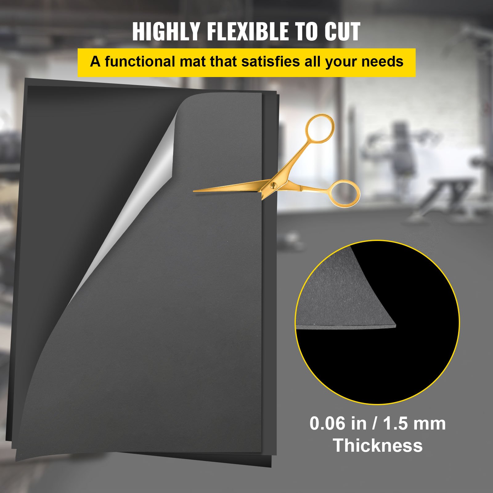 flexible and customizable VEVOR dance floor mat, 0.06 in / 1.5 mm thickness.