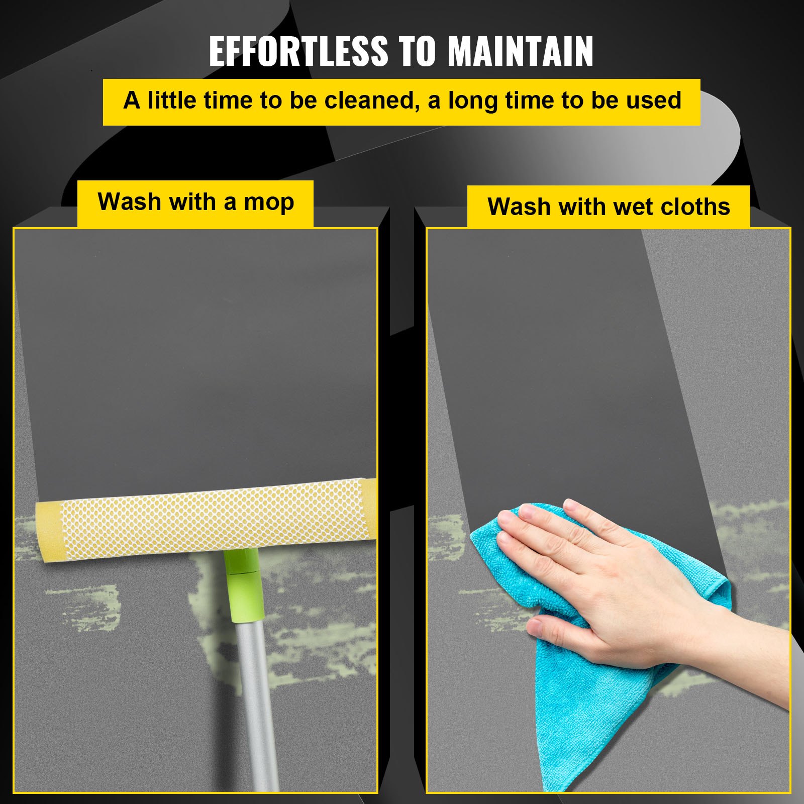 effortless cleaning of VEVOR dance floor with mop and wet cloth.