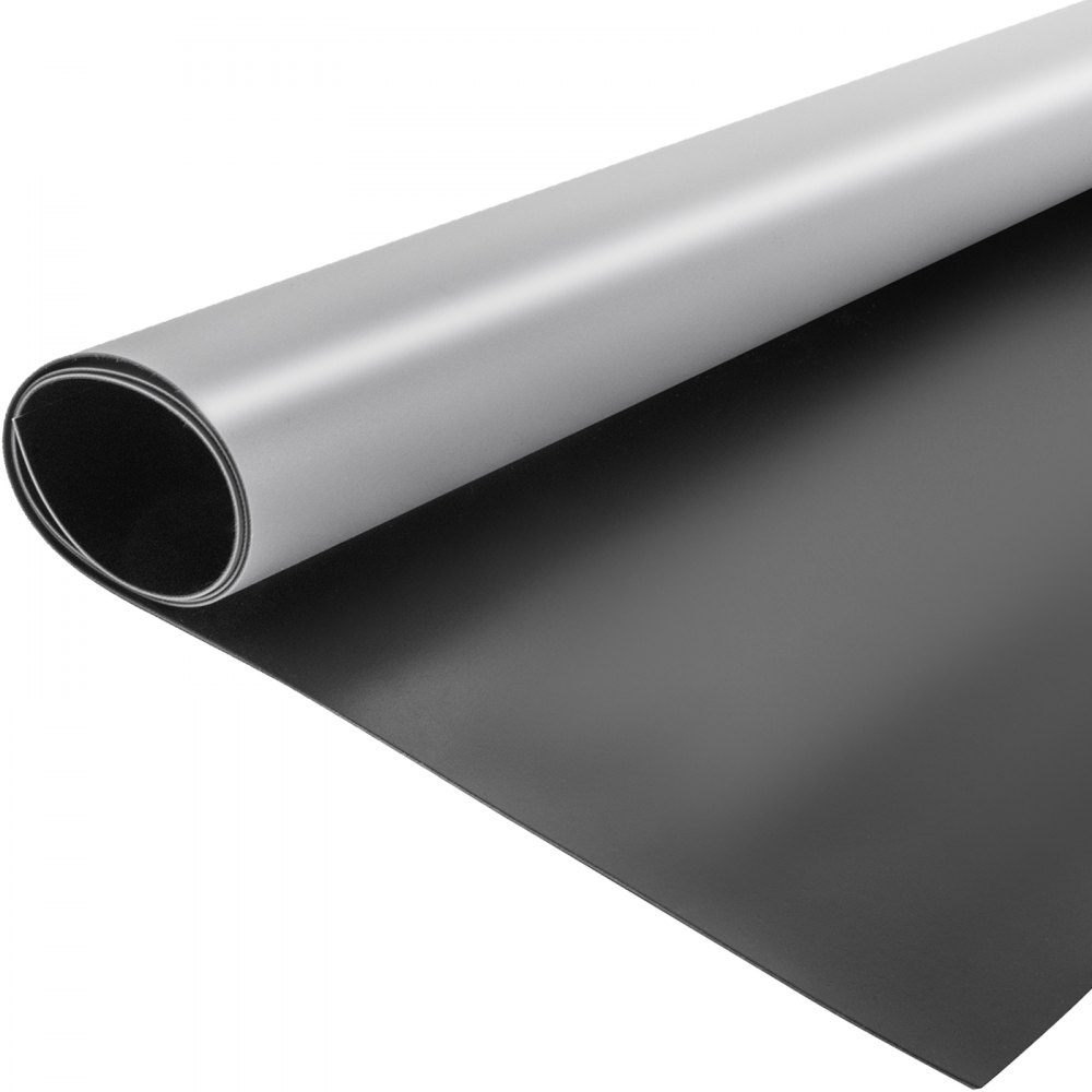 VEVOR dance floor roll, black and gray, smoothly unrolled.