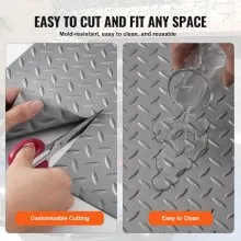 VEVOR Garage Floor Mat 4.9x9.2 ft Vinyl Garage Flooring Roll Anti-Slide Diamond Texture Silver Garage Mats for Under Car 45 sqft Covering Space DIY PVC Garage Floor Mat for Gyms Boats Car Trailer