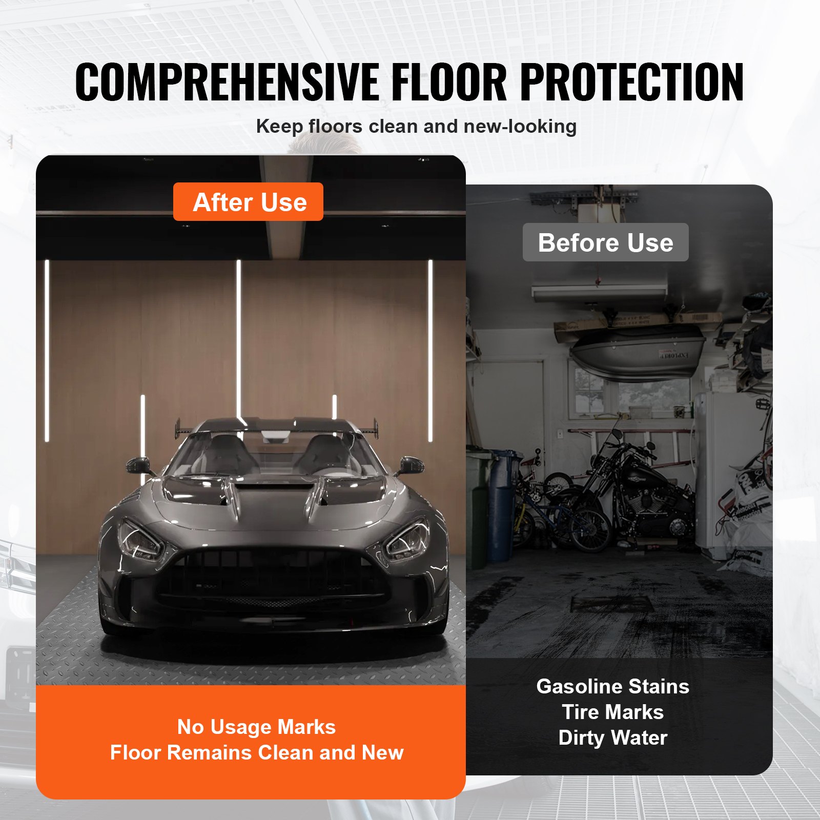 VEVOR Garage Floor Mat, 228.35 x 59.05 inch PVC Garage Flooring Roll, Non-slip Diamond Texture, 93.65 sq.ft Covering Space, Garage Mats for Under Cars, for Gyms Boats Car Trailer, Silver