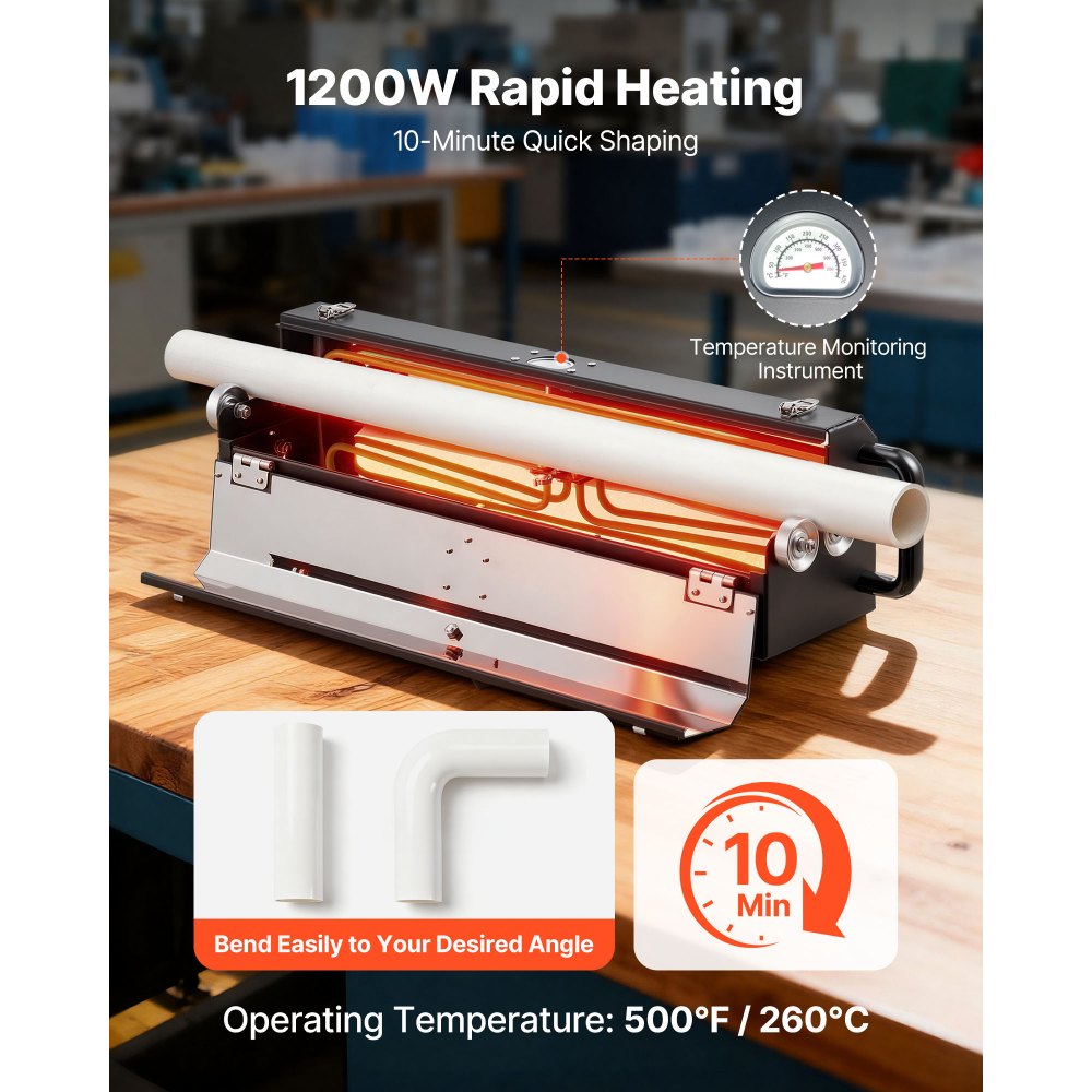 VEVOR Electric PVC Conduit Heater, 1/2" to 2", 1200W Rapid and Even Heating, PVC Bender Heater Pipe Bending Tool with Carrying Handle, Easy to Use, for Construction Crews, DIY Enthusiasts, Workshop