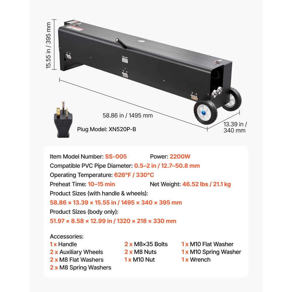 VEVOR Electric PVC Conduit Heater, 1/2" to 4", 2200W Rapid and Even Heating, PVC Bender Heater Pipe Bending Tool with Carrying Handle, Easy to Use, for Construction Crews, DIY Enthusiasts, Workshop