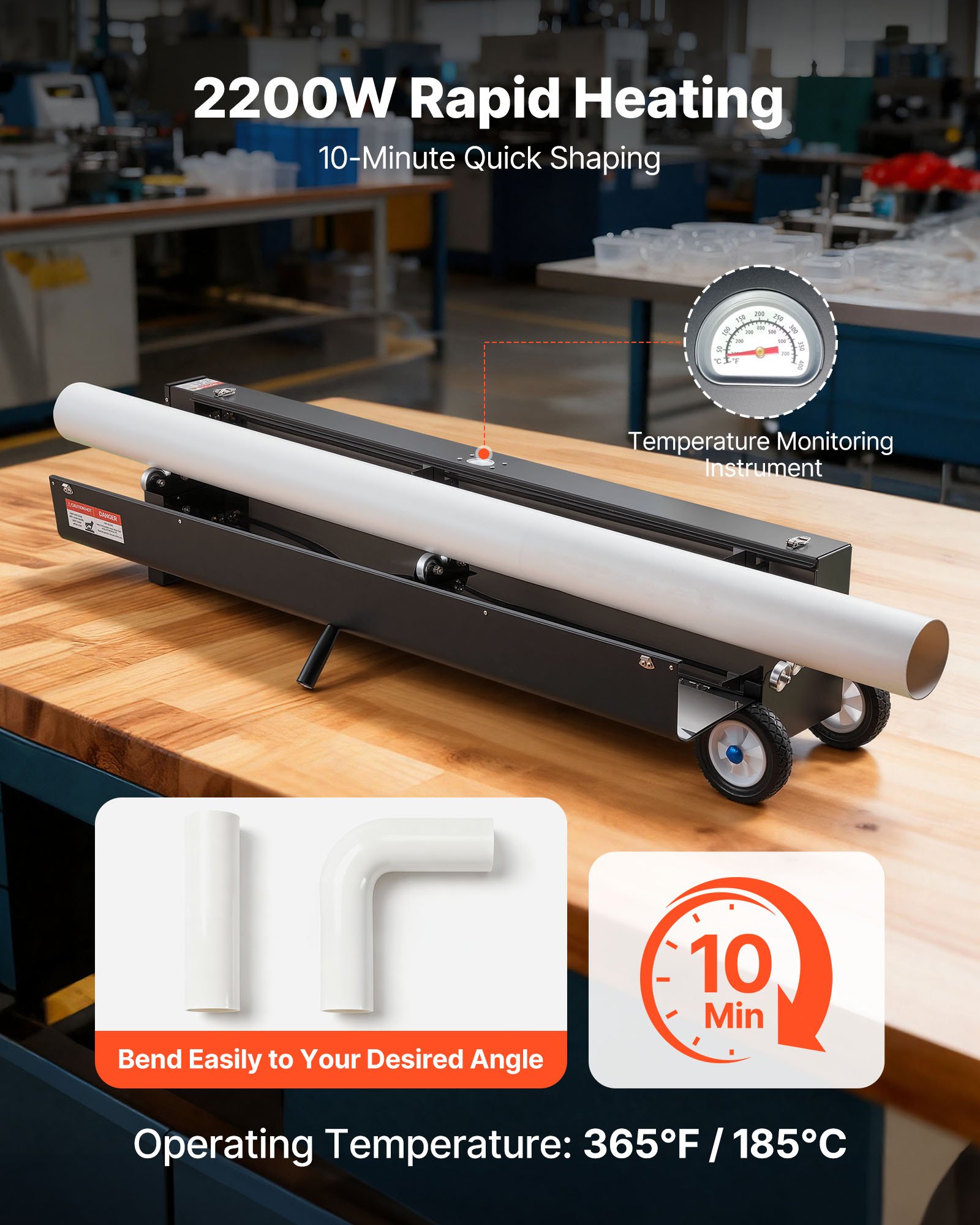 VEVOR Electric PVC Conduit Heater, 1/2" to 4", 2200W Rapid and Even Heating, PVC Bender Heater Pipe Bending Tool with Carrying Handle, Easy to Use, for Construction Crews, DIY Enthusiasts, Workshop
