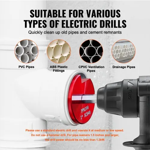 PPR200 PVC Pipe Reamer Fitting Saver 1-1/2 & 2 Inch Head With 3/8-Inch Hex Shaft For Schedule 40 PVC Pipe CPVC & ABS Drain Pipe - 34