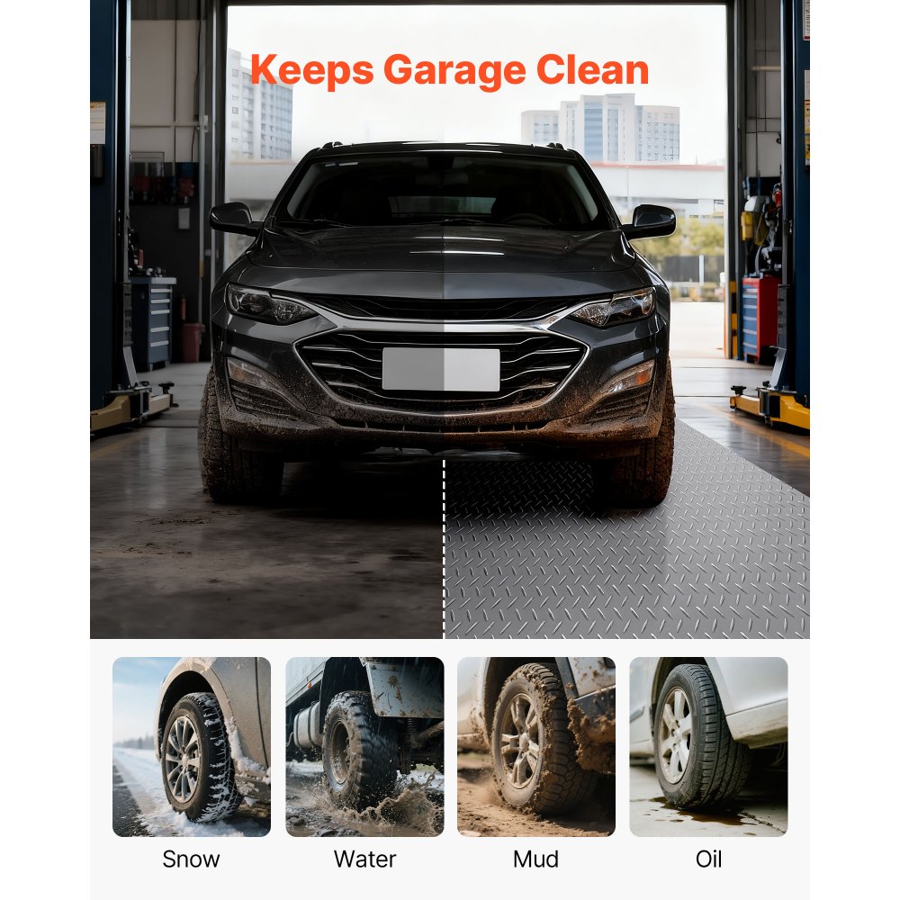 VEVOR Garage Floor Roll, 2.28 x 6.1 m Garage Flooring Mat, 2.2 mm Thickened PVC Diamond Plate Floor Protector Mat with Double-sided Tape, Non-Slip, Easy to Clean for Warehouse, Gyms, Silver Gray