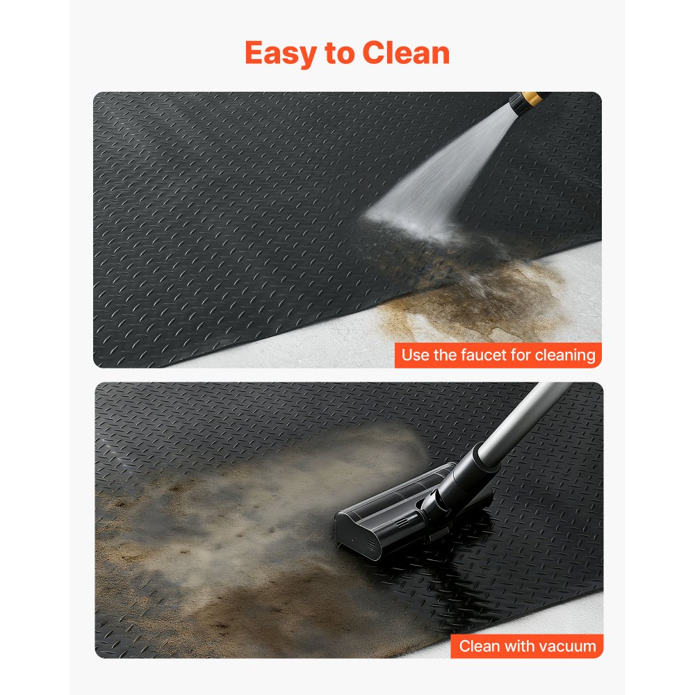 VEVOR Garage Floor Roll, 1.2 x 2.13 m Garage Flooring Mat, 2.2 mm Thickened PVC Diamond Plate Floor Protector Mat with Double-sided Tape, Non-Slip, Easy to Clean for Warehouse, Gyms, Trailer, Black