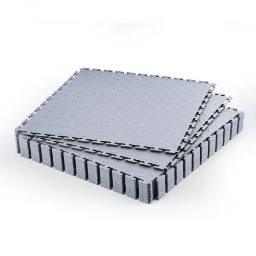 VEVOR Garage Floor Tiles Interlocking, 16 Pack 20.2 x 20.2 x 0.2 in Interlocking Modular Garage Flooring Tiles, Diamond Plate Slip-Resistant PVC Mats for Workshop,Warehouse,Tool Room, Light Gray