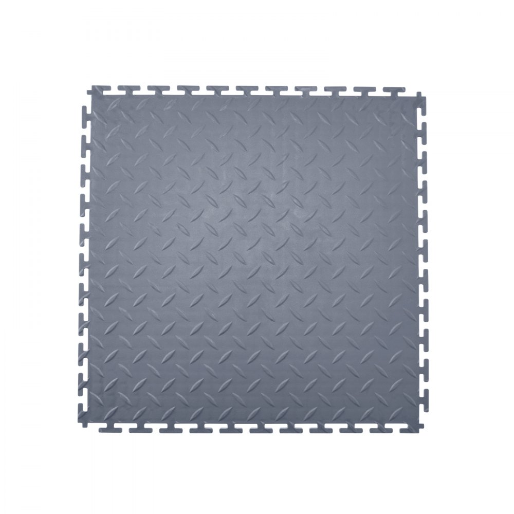 VEVOR Garage Floor Tiles Interlocking, 16 Pack 20.2 x 20.2 x 0.2 in Interlocking Modular Garage Flooring Tiles, Diamond Plate Slip-Resistant PVC Mats for Workshop,Warehouse,Tool Room, Graphite Gray