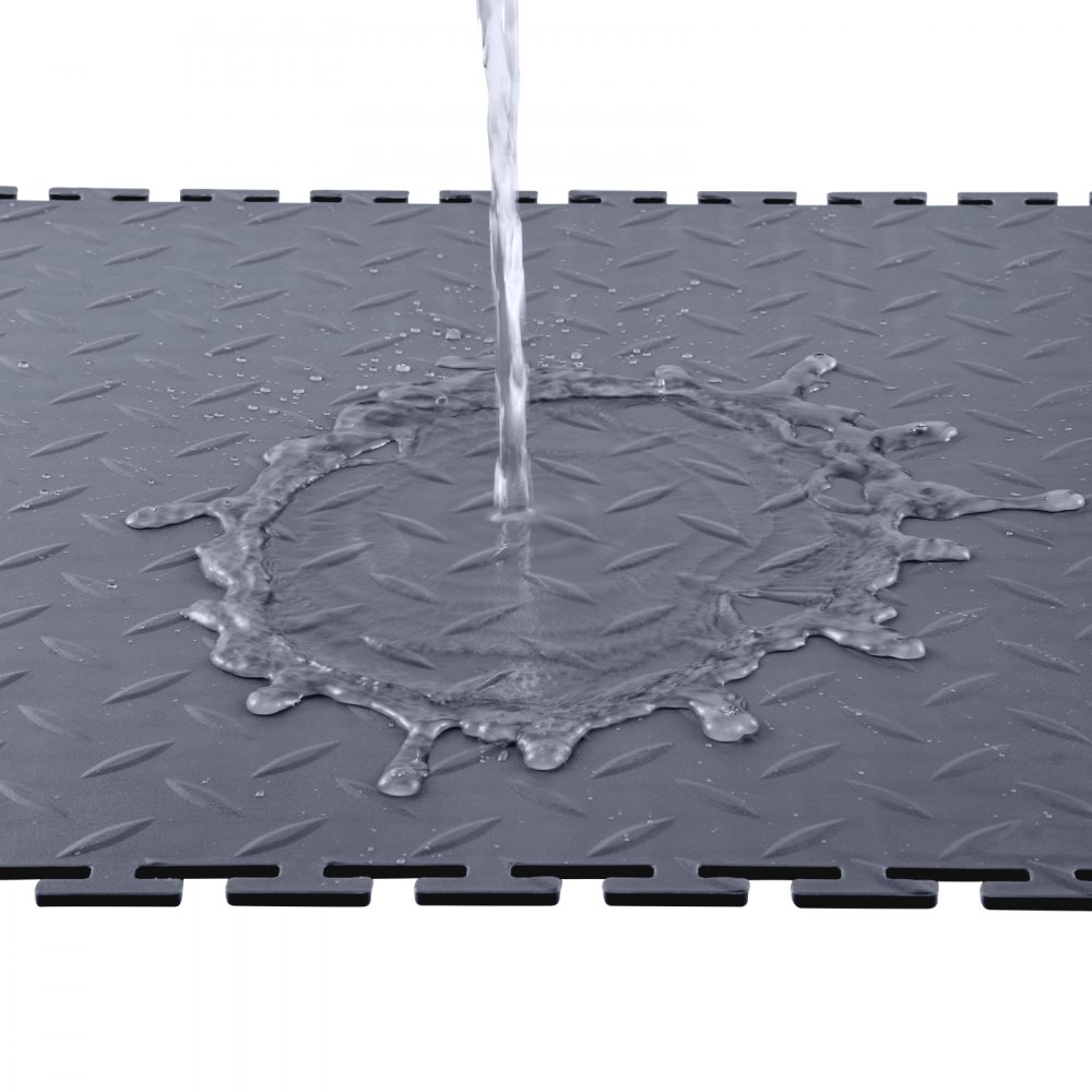 VEVOR Garage Floor Tiles Interlocking, 16 Pack 20.2 x 20.2 x 0.2 in Interlocking Modular Garage Flooring Tiles, Diamond Plate Slip-Resistant PVC Mats for Workshop,Warehouse,Tool Room, Graphite Gray