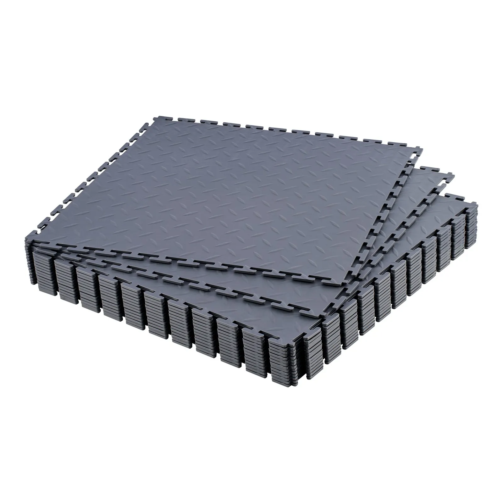 VEVOR Garage Floor Tiles Interlocking, 16 Pack 20.2 x 20.2 x 0.2 in Interlocking Modular Garage Flooring Tiles, Diamond Plate Slip-Resistant PVC Mats for Workshop,Warehouse,Tool Room, Graphite Gray
