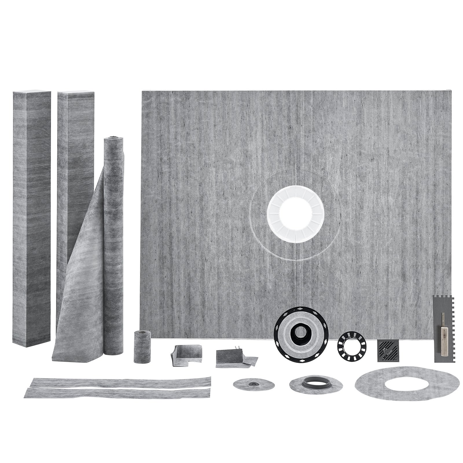 Sweiko Shower Curb Kit, 1219x1524mm Shower Pan Kit with 50.8mm PVC Central Flange, Waterproof Membrane, Stainless Steel Grate and Joint Sealant, Shower Pan Slope Sticks Fit for Bathroom Sweiko Shower Curb Kit, 1219x1524mm Shower Pan Kit with 50.8mm PVC Central Flange, Waterproof Membrane, Stainless Steel Grate and Joint Sealant, Shower Pan Slope Sticks Fit for Bathroom