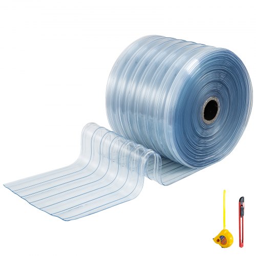 VEVOR Tiras de cortina de 148 pies de largo x 7,8 pulgadas de ancho Tiras de vinilo para puertas 1 rollo de cortina de puerta de PVC Tiras de cortina transparentes de 0,08 pulgadas de espesor para puertas de congelador de almacén