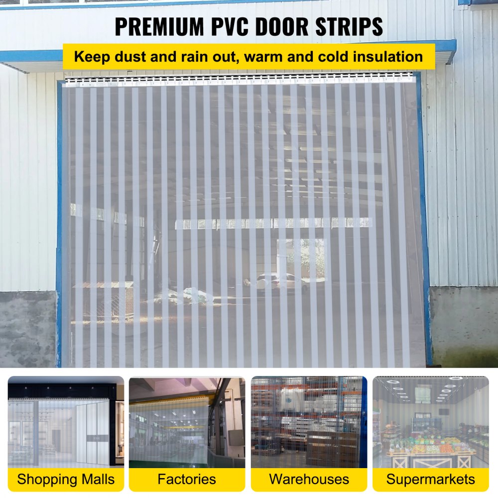 VEVOR Tiras de cortina de plástico, 148 pies de largo, 7,8 pulgadas de ancho, 0,06 pulgadas de espesor, cortina de puerta de PVC, tira de cortina transparente antiarañazos para puertas de congelador, puertas de almacén