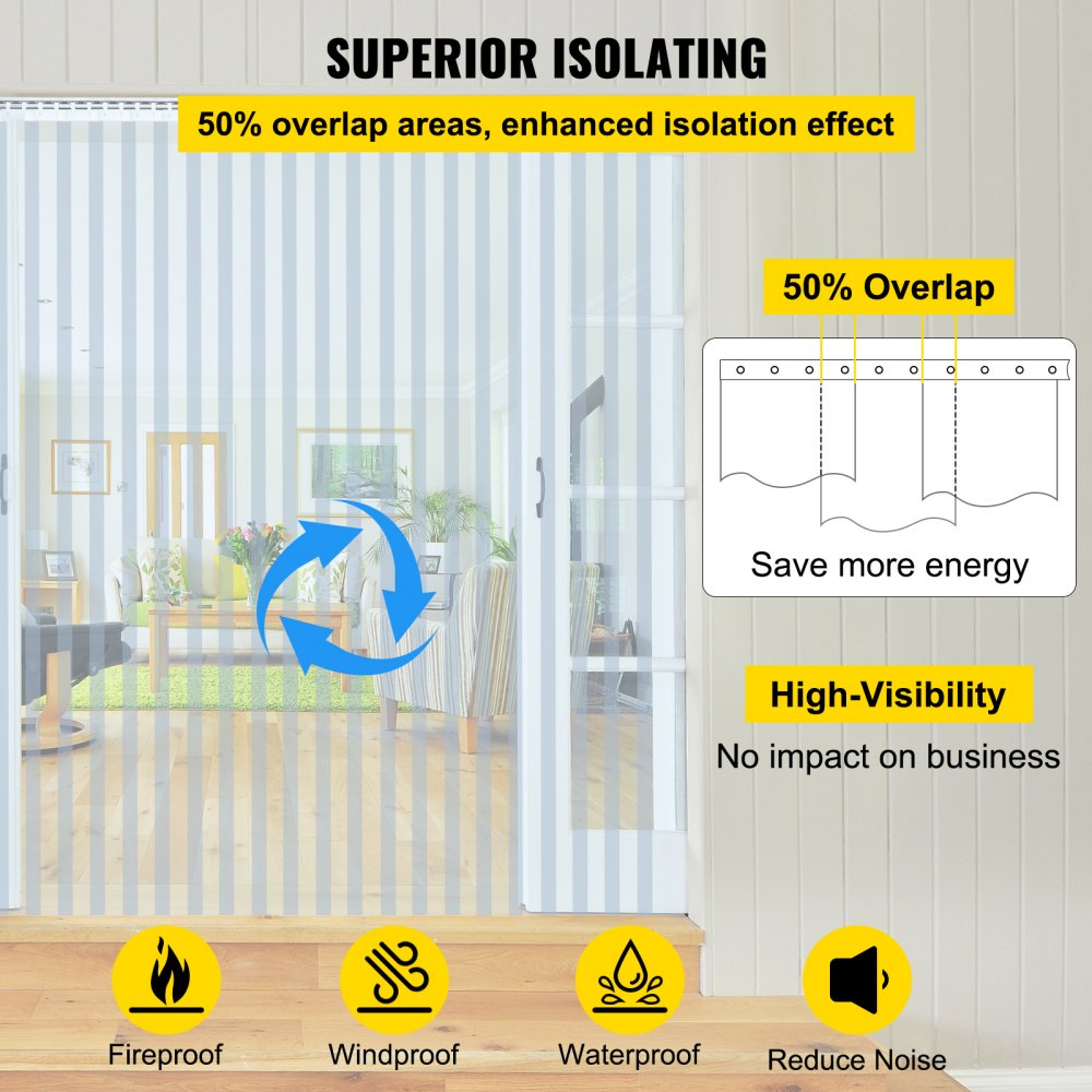 VEVOR Tiras de cortina de plástico, 148 pies de largo, 7,8 pulgadas de ancho, 0,06 pulgadas de espesor, cortina de puerta de PVC, tira de cortina transparente antiarañazos para puertas de congelador, puertas de almacén