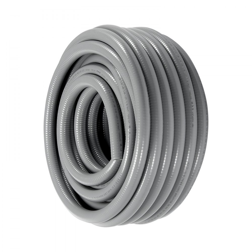 VEVOR 12.7 mm Flexible Electrical Conduit, 30.5 m, PVC Liquid-Tight Conduit Non-Metallic with 5 Straight and 5 90-Degree Conduit Connector Fittings, for Air Conditioning Motor Controller Pump, IP65