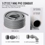 coiled 1/2" (12.7 mm) pvc conduit with 100ft length and connectors, featuring VEVOR flexible electrical conduit.