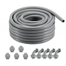 VEVOR 1-Inch Flexible Electrical Conduit, 100 ft, PVC Liquid-Tight Conduit Non-Metallic with 5 Straight and 5 90-Degree Conduit Connector Fittings, for Air Conditioning Motor Controller Pump, IP65