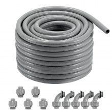 VEVOR 1-Inch Flexible Electrical Conduit, 100 ft, PVC Liquid-Tight Conduit Non-Metallic with 5 Straight and 5 90-Degree Conduit Connector Fittings, for Air Conditioning Motor Controller Pump, IP65