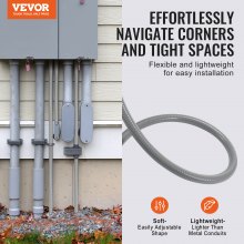 VEVOR 19.1 mm Flexible Electrical Conduit, 30.5 m, PVC Liquid-Tight Conduit Non-Metallic with 5 Straight and 5 90-Degree Conduit Connector Fittings, for Air Conditioning Motor Controller Pump, IP65