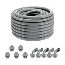 VEVOR 19.1 mm Flexible Electrical Conduit, 30.5 m, PVC Liquid-Tight Conduit Non-Metallic with 5 Straight and 5 90-Degree Conduit Connector Fittings, for Air Conditioning Motor Controller Pump, IP65