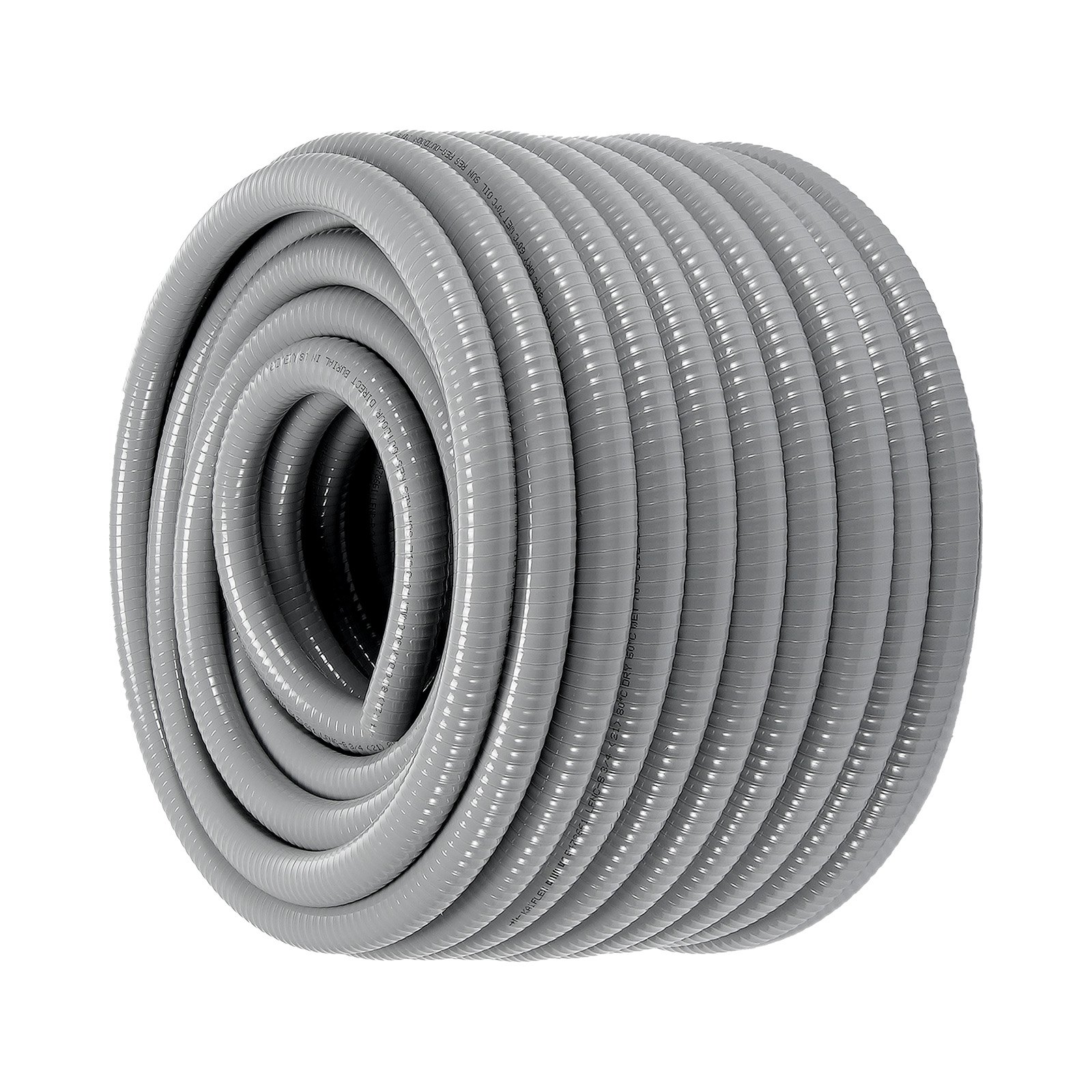 VEVOR 19.1 mm Flexible Electrical Conduit, 30.5 m, PVC Liquid-Tight Conduit Non-Metallic with 5 Straight and 5 90-Degree Conduit Connector Fittings, for Air Conditioning Motor Controller Pump, IP65