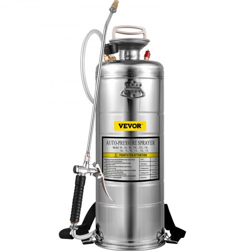 VEVOR 3.5Gal Stainless Steel Sprayer,l Set with 20" Wand& Handle& 3FT Reinforced Hose, Hand Pump Sprayer with Pressure Gauge&Safety Valve, Adjustable Nozzle Suitable for Gardening& Sanitizing