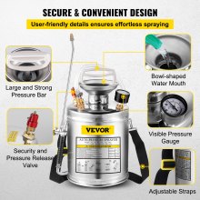 VEVOR Stainless Steel Sprayer 4L Household Gardening and Floor Cleaning Sprayer, Suitable for the Current Neds of Industry, Agriculture, Commerce, Medicine and Other Industries